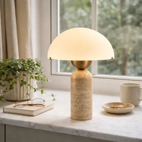Kadiyevka Scandinavian Travertine and Opaline Glass Lamp | Asta
