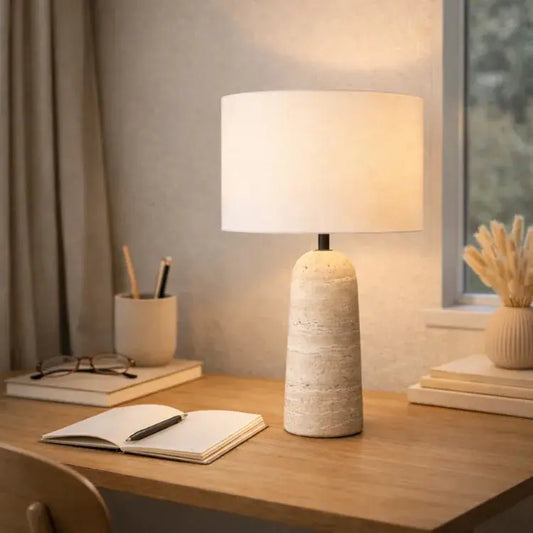 Kadiyevka Freja Modern Travertine & Fabric Lamp