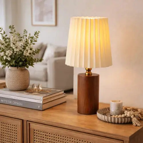 Kadiyevka Solid Wood & Pleated Fabric Bedside Lamp | Lior