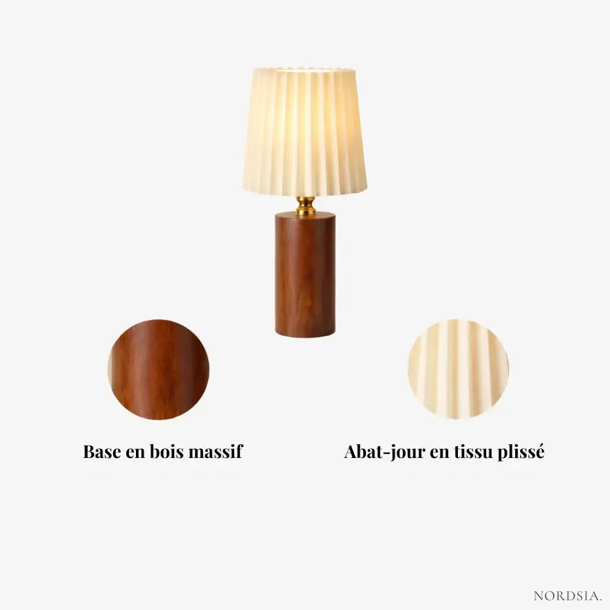 Kadiyevka Solid Wood & Pleated Fabric Bedside Lamp | Lior