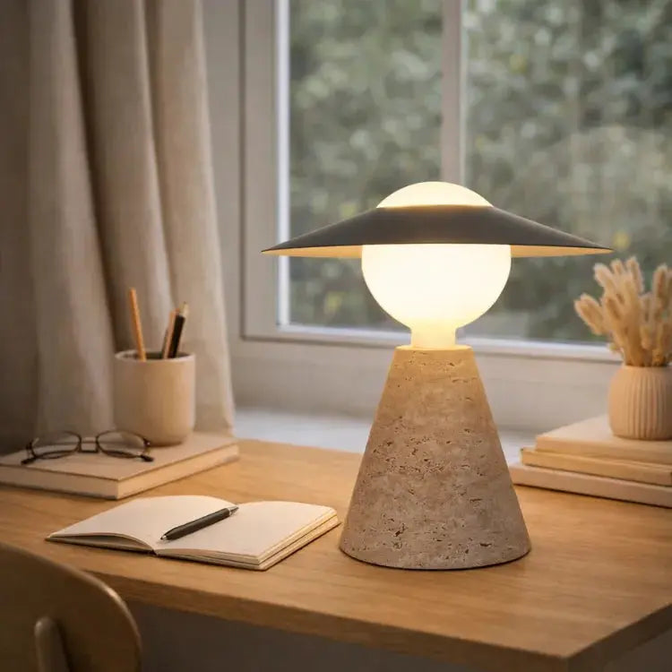 Kadiyevka Scandinavian Travertine & Opal Glass Lamp | Aili