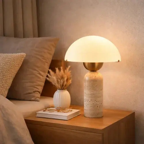 Kadiyevka Scandinavian Travertine and Opaline Glass Lamp | Asta