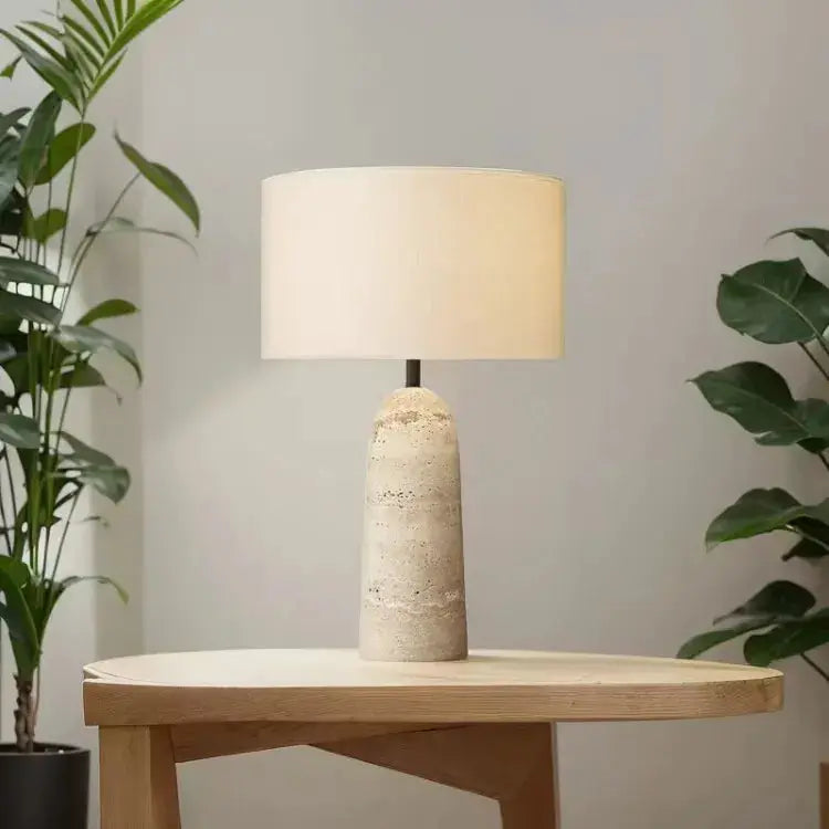 Kadiyevka Freja Modern Travertine & Fabric Lamp