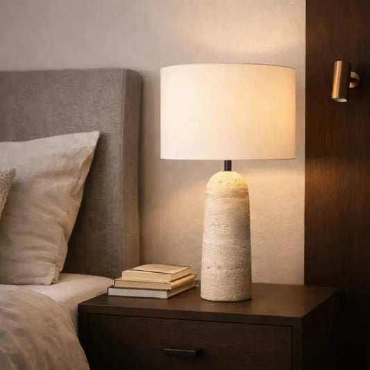 Kadiyevka Freja Modern Travertine & Fabric Lamp