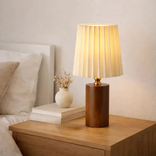 Kadiyevka Solid Wood & Pleated Fabric Bedside Lamp | Lior